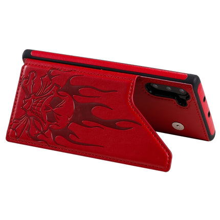 For Galaxy Note10 Skull Head Embossing Pattern Shockproof Protective Case with Holder & Card Slots & Wallet(Red)-garmade.com