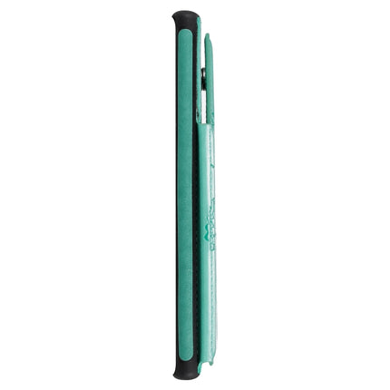 For Galaxy Note10 Skull Head Embossing Pattern Shockproof Protective Case with Holder & Card Slots & Wallet(Green)-garmade.com