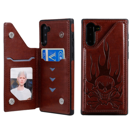 For Galaxy Note10 Skull Head Embossing Pattern Shockproof Protective Case with Holder & Card Slots & Wallet(Brown)-garmade.com
