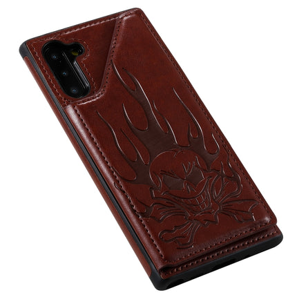 For Galaxy Note10 Skull Head Embossing Pattern Shockproof Protective Case with Holder & Card Slots & Wallet(Brown)-garmade.com