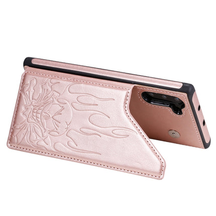 For Galaxy Note10 Skull Head Embossing Pattern Shockproof Protective Case with Holder & Card Slots & Wallet(Rose Gold)-garmade.com
