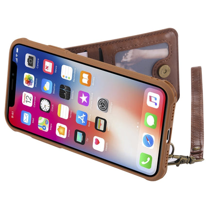 For iPhone XS / X Vertical Flip Shockproof Leather Protective Case with Short Rope, Support Card Slots & Bracket & Photo Holder & Wallet Function(Coffee)-garmade.com