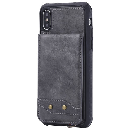 For iPhone XS / X Vertical Flip Shockproof Leather Protective Case with Short Rope, Support Card Slots & Bracket & Photo Holder & Wallet Function(Grey)-garmade.com