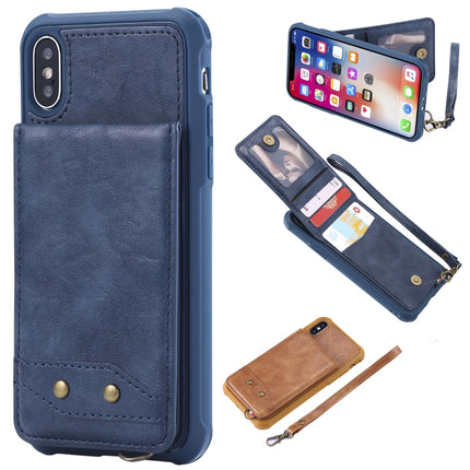 For iPhone XS / X Vertical Flip Shockproof Leather Protective Case with Short Rope, Support Card Slots & Bracket & Photo Holder & Wallet Function(Blue)-garmade.com