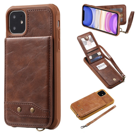 Vertical Flip Shockproof Leather Protective Case with Short Rope, Support Card Slots & Bracket & Photo Holder & Wallet Function(Coffee)-garmade.com