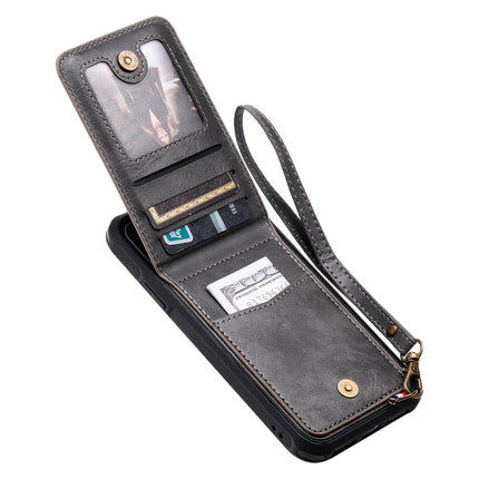 Vertical Flip Shockproof Leather Protective Case with Short Rope, Support Card Slots & Bracket & Photo Holder & Wallet Function(Grey)-garmade.com