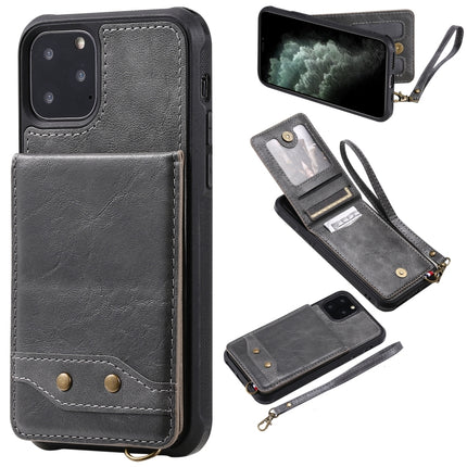 For iPhone 11 Pro Vertical Flip Shockproof Leather Protective Case with Short Rope, Support Card Slots & Bracket & Photo Holder & Wallet Function(Grey)-garmade.com