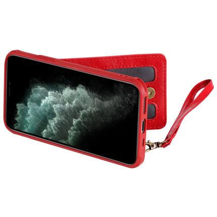 For iPhone 11 Pro Vertical Flip Shockproof Leather Protective Case with Short Rope, Support Card Slots & Bracket & Photo Holder & Wallet Function(Red)-garmade.com