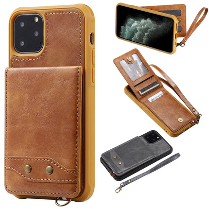 For iPhone 11 Pro Vertical Flip Shockproof Leather Protective Case with Short Rope, Support Card Slots & Bracket & Photo Holder & Wallet Function(Brown)-garmade.com