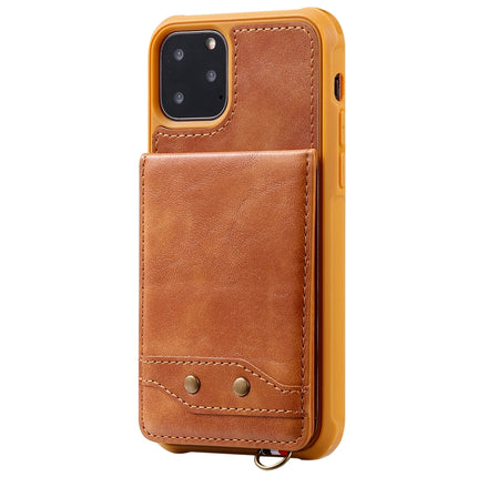 For iPhone 11 Pro Vertical Flip Shockproof Leather Protective Case with Short Rope, Support Card Slots & Bracket & Photo Holder & Wallet Function(Brown)-garmade.com