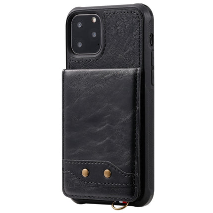 For iPhone 11 Pro Vertical Flip Shockproof Leather Protective Case with Short Rope, Support Card Slots & Bracket & Photo Holder & Wallet Function(Black)-garmade.com