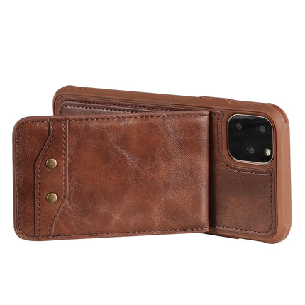 For iPhone 11 Pro Max Vertical Flip Shockproof Leather Protective Case with Short Rope, Support Card Slots & Bracket & Photo Holder & Wallet Function(Coffee)-garmade.com