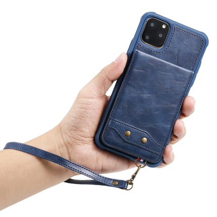 For iPhone 11 Pro Max Vertical Flip Shockproof Leather Protective Case with Short Rope, Support Card Slots & Bracket & Photo Holder & Wallet Function(Coffee)-garmade.com