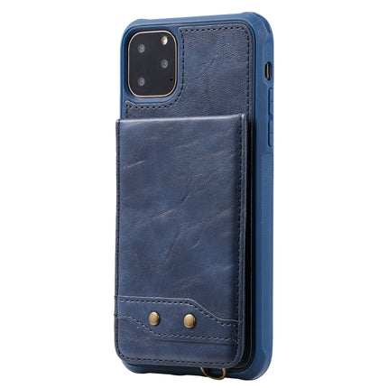 For iPhone 11 Pro Max Vertical Flip Shockproof Leather Protective Case with Short Rope, Support Card Slots & Bracket & Photo Holder & Wallet Function(Blue)-garmade.com