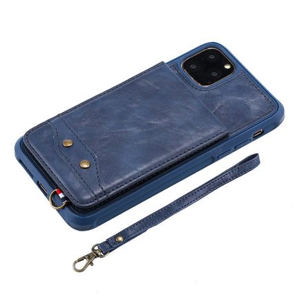 For iPhone 11 Pro Max Vertical Flip Shockproof Leather Protective Case with Short Rope, Support Card Slots & Bracket & Photo Holder & Wallet Function(Blue)-garmade.com