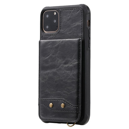 For iPhone 11 Pro Max Vertical Flip Shockproof Leather Protective Case with Short Rope, Support Card Slots & Bracket & Photo Holder & Wallet Function(Black)-garmade.com