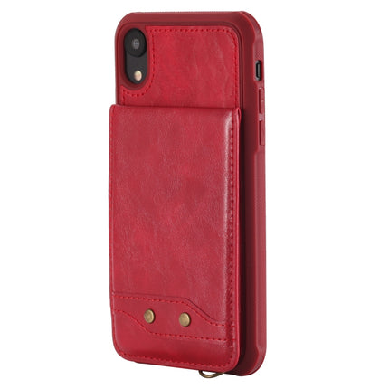 For iPhone XR Vertical Flip Shockproof Leather Protective Case with Short Rope, Support Card Slots & Bracket & Photo Holder & Wallet Function(Red)-garmade.com