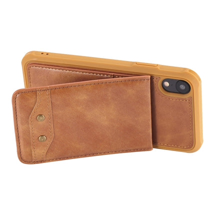 For iPhone XR Vertical Flip Shockproof Leather Protective Case with Short Rope, Support Card Slots & Bracket & Photo Holder & Wallet Function(Brown)-garmade.com