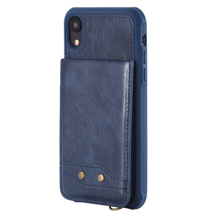 For iPhone XR Vertical Flip Shockproof Leather Protective Case with Short Rope, Support Card Slots & Bracket & Photo Holder & Wallet Function(Blue)-garmade.com