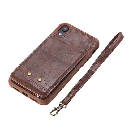 For iPhone XR Vertical Flip Shockproof Leather Protective Case with Short Rope, Support Card Slots & Bracket & Photo Holder & Wallet Function(Black)-garmade.com