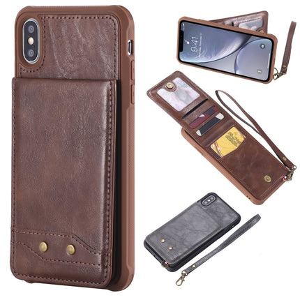 For iPhone XS Max Vertical Flip Shockproof Leather Protective Case with Short Rope, Support Card Slots & Bracket & Photo Holder & Wallet Function(Coffee)-garmade.com