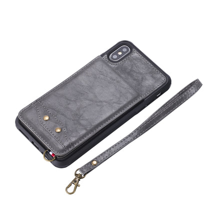 For iPhone XS Max Vertical Flip Shockproof Leather Protective Case with Short Rope, Support Card Slots & Bracket & Photo Holder & Wallet Function(Grey)-garmade.com