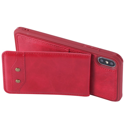 For iPhone XS Max Vertical Flip Shockproof Leather Protective Case with Short Rope, Support Card Slots & Bracket & Photo Holder & Wallet Function(Red)-garmade.com