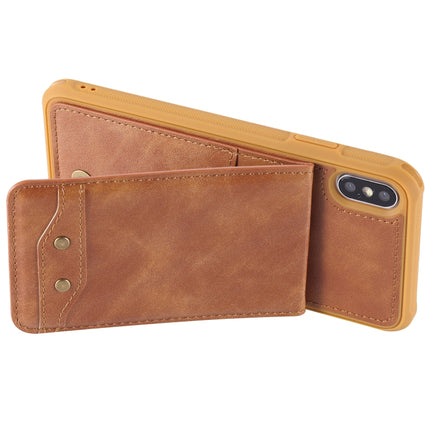 For iPhone XS Max Vertical Flip Shockproof Leather Protective Case with Short Rope, Support Card Slots & Bracket & Photo Holder & Wallet Function(Brown)-garmade.com