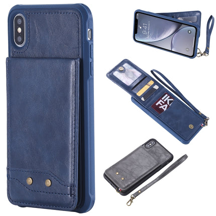 For iPhone XS Max Vertical Flip Shockproof Leather Protective Case with Short Rope, Support Card Slots & Bracket & Photo Holder & Wallet Function(Blue)-garmade.com