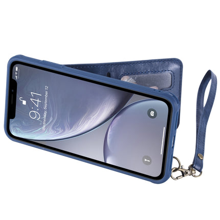 For iPhone XS Max Vertical Flip Shockproof Leather Protective Case with Short Rope, Support Card Slots & Bracket & Photo Holder & Wallet Function(Blue)-garmade.com
