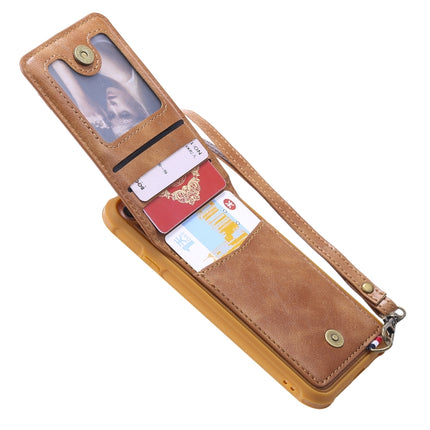 For iPhone 6 Vertical Flip Shockproof Leather Protective Case with Short Rope, Support Card Slots & Bracket & Photo Holder & Wallet Function(Brown)-garmade.com