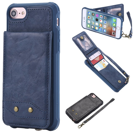 For iPhone 6 Vertical Flip Shockproof Leather Protective Case with Short Rope, Support Card Slots & Bracket & Photo Holder & Wallet Function(Blue)-garmade.com