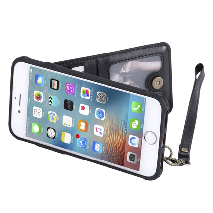 For iPhone 6 Vertical Flip Shockproof Leather Protective Case with Short Rope, Support Card Slots & Bracket & Photo Holder & Wallet Function(Black)-garmade.com