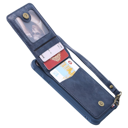 Vertical Flip Shockproof Leather Protective Case with Short Rope, Support Card Slots & Bracket & Photo Holder & Wallet Function(Blue)-garmade.com