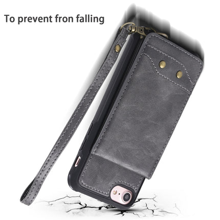Vertical Flip Shockproof Leather Protective Case with Short Rope, Support Card Slots & Bracket & Photo Holder & Wallet Function(Blue)-garmade.com