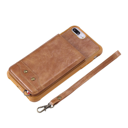 For iPhone 6 Plus Vertical Flip Shockproof Leather Protective Case with Short Rope, Support Card Slots & Bracket & Photo Holder & Wallet Function(Coffee)-garmade.com