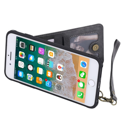 For iPhone 6 Plus Vertical Flip Shockproof Leather Protective Case with Short Rope, Support Card Slots & Bracket & Photo Holder & Wallet Function(Gray)-garmade.com