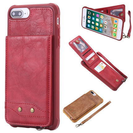 For iPhone 6 Plus Vertical Flip Shockproof Leather Protective Case with Short Rope, Support Card Slots & Bracket & Photo Holder & Wallet Function(Red)-garmade.com