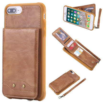For iPhone 6 Plus Vertical Flip Shockproof Leather Protective Case with Short Rope, Support Card Slots & Bracket & Photo Holder & Wallet Function(Brown)-garmade.com