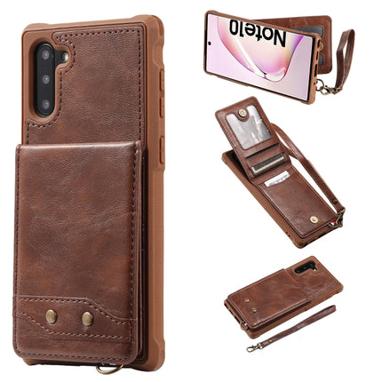 For Galaxy Note 10 Vertical Flip Shockproof Leather Protective Case with Short Rope, Support Card Slots & Bracket & Photo Holder & Wallet Function(Coffee)-garmade.com
