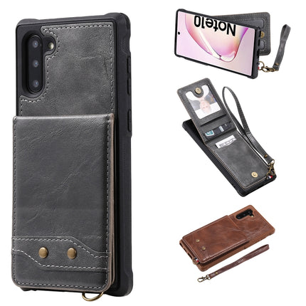 For Galaxy Note 10 Vertical Flip Shockproof Leather Protective Case with Short Rope, Support Card Slots & Bracket & Photo Holder & Wallet Function(Gray)-garmade.com