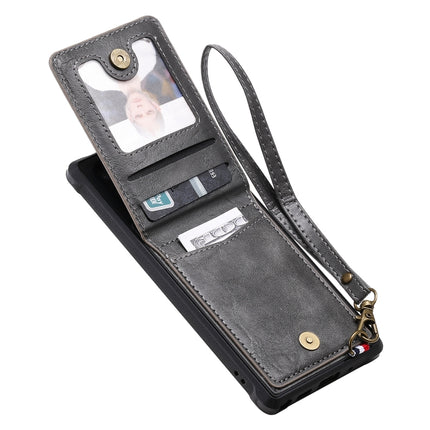 For Galaxy Note 10 Vertical Flip Shockproof Leather Protective Case with Short Rope, Support Card Slots & Bracket & Photo Holder & Wallet Function(Gray)-garmade.com