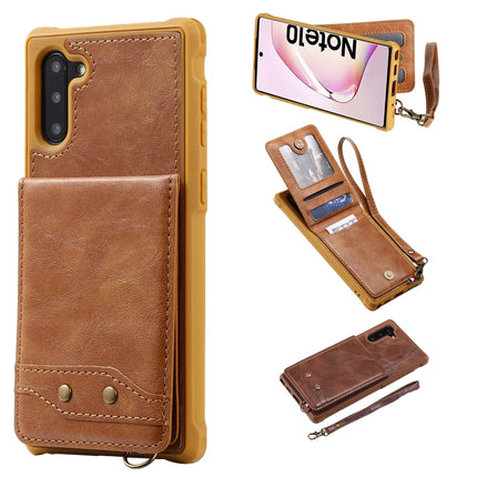 For Galaxy Note 10 Vertical Flip Shockproof Leather Protective Case with Short Rope, Support Card Slots & Bracket & Photo Holder & Wallet Function(Brown)-garmade.com