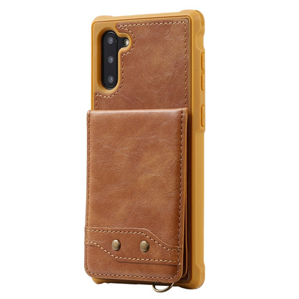 For Galaxy Note 10 Vertical Flip Shockproof Leather Protective Case with Short Rope, Support Card Slots & Bracket & Photo Holder & Wallet Function(Brown)-garmade.com