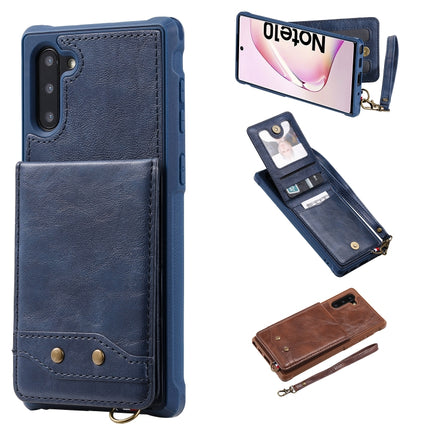 For Galaxy Note 10 Vertical Flip Shockproof Leather Protective Case with Short Rope, Support Card Slots & Bracket & Photo Holder & Wallet Function(Blue)-garmade.com