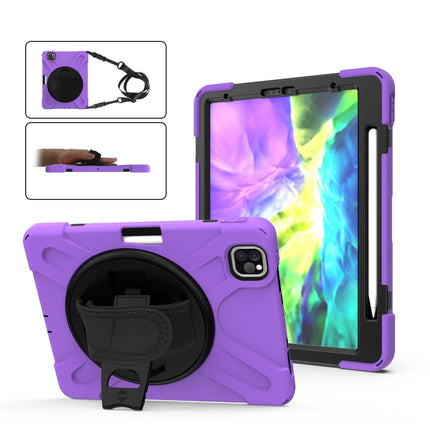 For iPad Pro 12.9 2020 / 2018 360 Degree Rotation Silicone Protective Cover with Holder & Hand Strap & Long Strap & Pencil Slot(Purple)-garmade.com