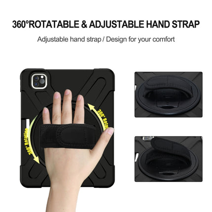For iPad Pro 12.9 2020 / 2018 360 Degree Rotation Silicone Protective Cover with Holder & Hand Strap & Long Strap & Pencil Slot(Black)-garmade.com