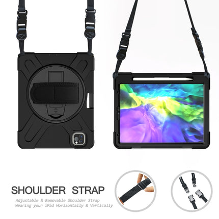 For iPad Pro 12.9 2020 / 2018 360 Degree Rotation Silicone Protective Cover with Holder & Hand Strap & Long Strap & Pencil Slot(Black)-garmade.com