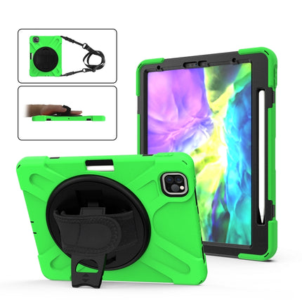 For iPad Pro 12.9 2020 / 2018 360 Degree Rotation Silicone Protective Cover with Holder & Hand Strap & Long Strap & Pencil Slot(Green)-garmade.com