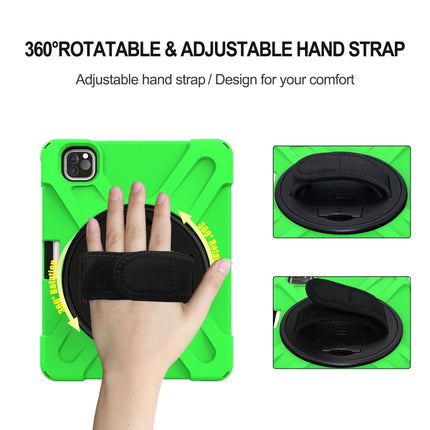 For iPad Pro 12.9 2020 / 2018 360 Degree Rotation Silicone Protective Cover with Holder & Hand Strap & Long Strap & Pencil Slot(Green)-garmade.com